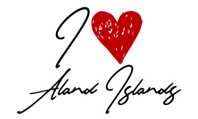I love Åland Islands Red Heart and Creative Cursive handwritten lettering on white background.
