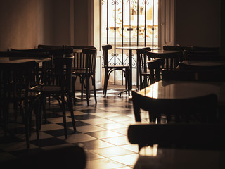 Table and seats indoor Cafe restaurant Classic style interior decoration Cafe culture Europe