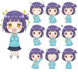 制服を着た幼稚園児　女の子　表情セット①