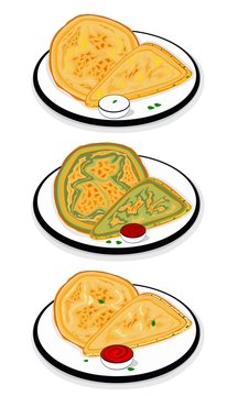 Paratha,Aloo,Paneer,Palak indian Street Food Vector