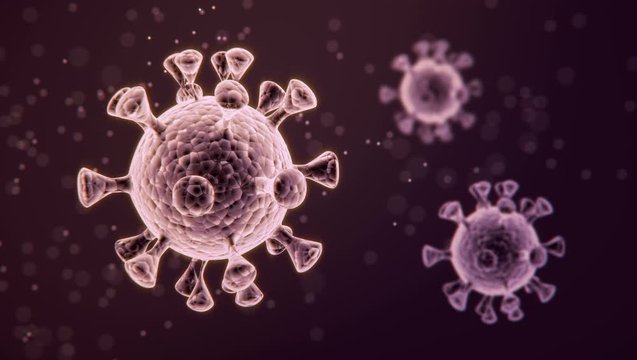 Microscopic view of the coronavirus covid-19. Coronavirus danger and public health risk disease and flu outbreak. 3d medical illustration. 3d rendering.