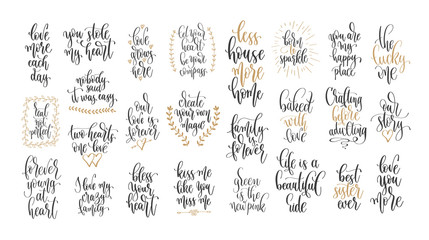 set of 25 hand lettering inscription text positive quotes design, motivation and inspiration phrases