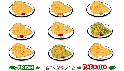 All Paratha indian Street Food Vector