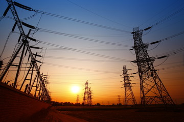 Wire electrical energy at sunset