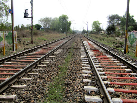 Railway double track running straight