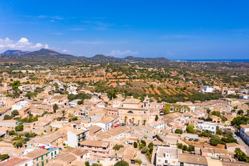 Fototapeta na wymiar Aerial view, S'Alqueria Blanca with Parroquia de San José church, Mallorca, Balearic Islands, Spain