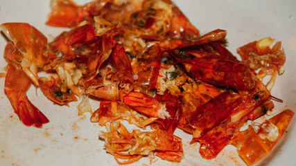 Red Shrimp Shells. Selected focus.(image contain certain grain or noise and soft focus when view at full resolution).