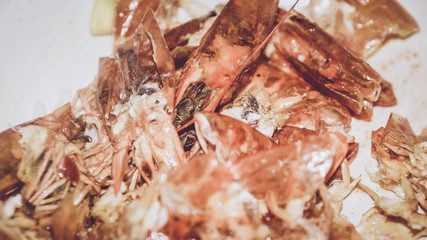 Red Shrimp Shells. Selected focus.(image contain certain grain or noise and soft focus when view at full resolution).