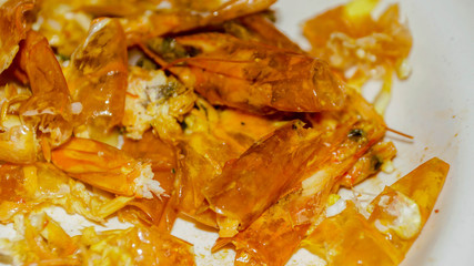 Red Shrimp Shells. Selected focus.(image contain certain grain or noise and soft focus when view at full resolution).