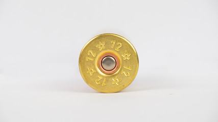 12 gauge shotgun ammunition on a white background