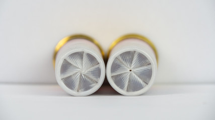 12 gauge shotgun ammunition on a white background