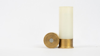 12 gauge shotgun ammunition on a white background