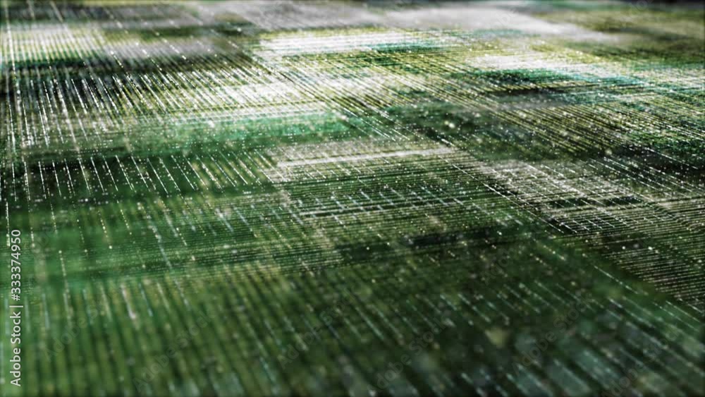 Aufkleber Futuristic digital generated motion abstract matrix particles de-focus grid in cyber space digital background environment