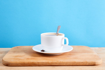 hot coffee put on table, drink breakfast in the morning day