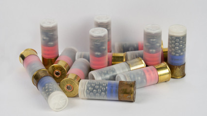 Fototapeta na wymiar 12 gauge shotgun ammunition on a white background