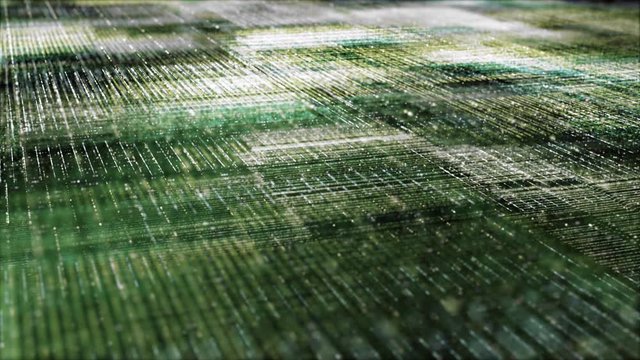 Futuristic digital generated motion abstract matrix particles de-focus grid in cyber space digital background environment