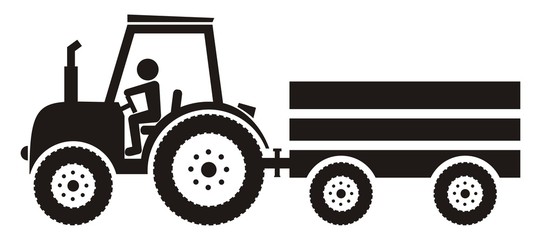 tractor with trailer, black silhouette, vector  icon