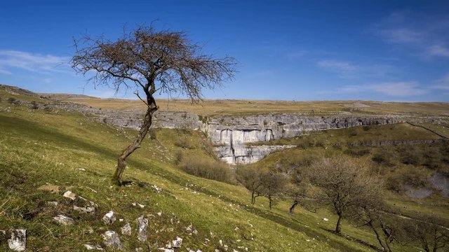 Time Lapse footage of Malham Cove a limestone landmark in the Yorkshire Dales National Park, UK