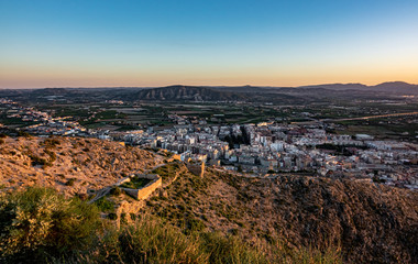 View to the mountains and the center of Orihuela, Spain