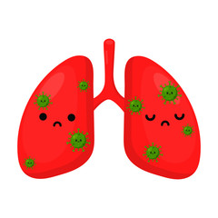 cute corona virus or covid 19 in human lungs. pandemic isolated on white background. illustration vector.