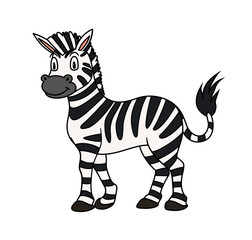 Fototapeta na wymiar Cartoon Animal Zebra. Raster illustration. For pre school education, kindergarten and kids and children. For print and books, zoo topic. Smiling with happy face. friendly african striped horse
