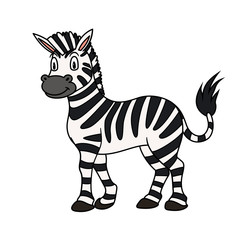 Cartoon Animal Zebra. Raster illustration. For pre school education, kindergarten and kids and children. For print and books, zoo topic. Smiling with happy face. friendly african striped horse