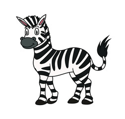 Cartoon Animal Zebra. Vector illustration. For pre school education, kindergarten and kids and children. For print and books, zoo topic. Smiling with happy face. friendly african striped horse