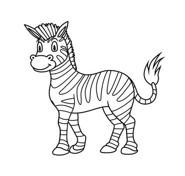 Cartoon Animal Zebra. Vector illustration. For pre school education, kindergarten and kids and children. Coloring page and books, zoo topic. With smiling happy face, friendly african striped horse