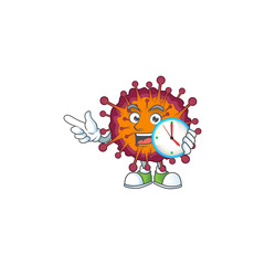 cartoon character style of cheerful COVID19 syndrome with clock
