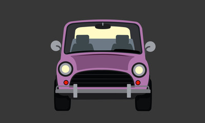 Vector illustration retro pink car in the front view.