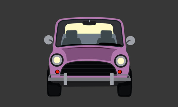 Vector illustration retro pink car in the front view.