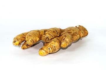 Natural and fresh ginger is isolated on a white background to bring aroma to the cooking