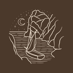 vacation summer beach vintage vector line art illustration. isolated vector.