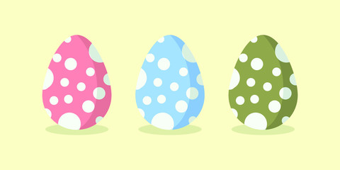 Three different color of Easter Eggs with dot pattern. Happy Easter's Day