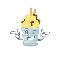 Smiley ice cream banana rolls cartoon design style showing wink eye