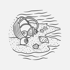 vacation summer beach vintage vector line art illustration. isolated vector.