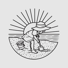 vacation summer beach vintage vector line art illustration. isolated vector.