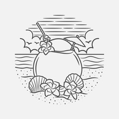 vacation summer beach vintage vector line art illustration. isolated vector.