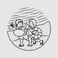 vacation summer beach vintage vector line art illustration. isolated vector.