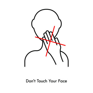 Don't Touch Face Line Icon. Linear Style Sign For Mobile Concept And Web Design. Coronavirus Prohibition Sign Outline Vector Icon. Symbol, Logo Illustration. Vector Graphics