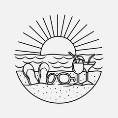 vacation summer beach vintage vector line art illustration. isolated vector.