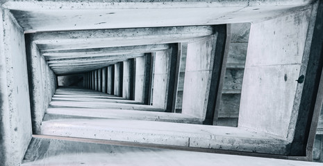 Artistic spiral staircase seen from above in infrared, Barrakka Lifts, Malta, about 280 stairs. 