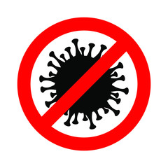 Virus molecule silhouette. Coronavirus icon prohibition. Red Sign stop, forbidden, no viruses. Stock vector illustration, isolated on white background.