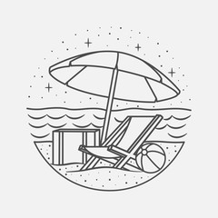vacation summer beach vintage vector line art illustration. isolated vector.