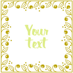 Abstract floral frame; square golden frame for greeting cards, invitations, wedding cards; decorative vector illustration.