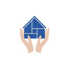 Hands holding house icon isolated on white background