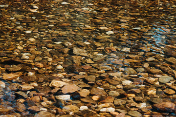 Pebbles inside the water of the river at Polo Forest in Gujarat, India