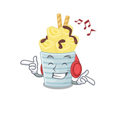 enjoying music ice cream banana rollscartoon mascot design