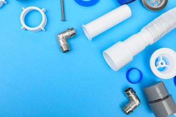 Details siphon kitchen sink on blue  background  - Image