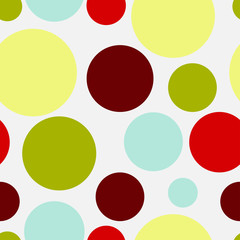 Сircles vector seamless pattern.Festive, merry polka dot background. Uneven texture  for wrapping, wallpaper, textile. Yellow, blue, red, green, brown.